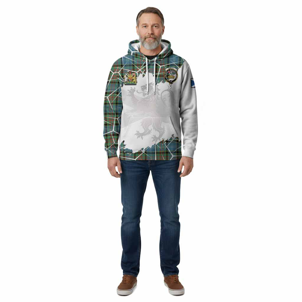 Paisley Tartan Cotton Hoodie with Family Crest and Lion Rampant Grunge Style