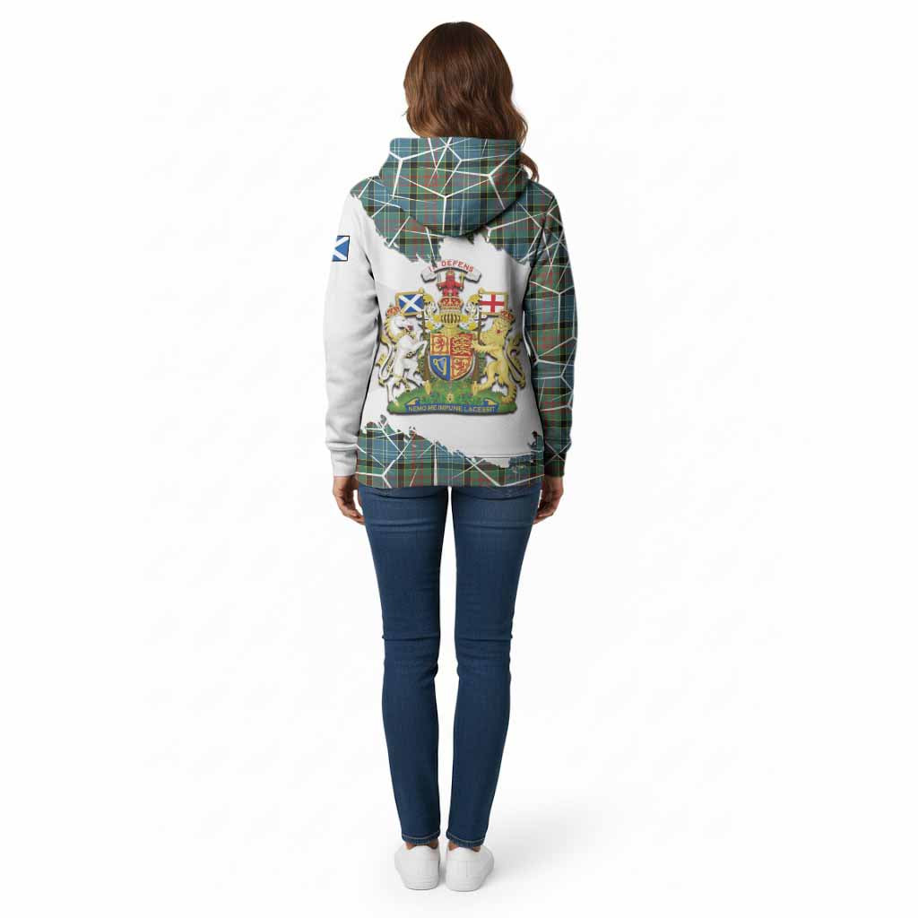 Paisley Tartan Cotton Hoodie with Family Crest and Lion Rampant Grunge Style