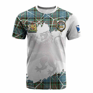Paisley Tartan Cotton T-shirt with Family Crest and Lion Rampant Grunge Style