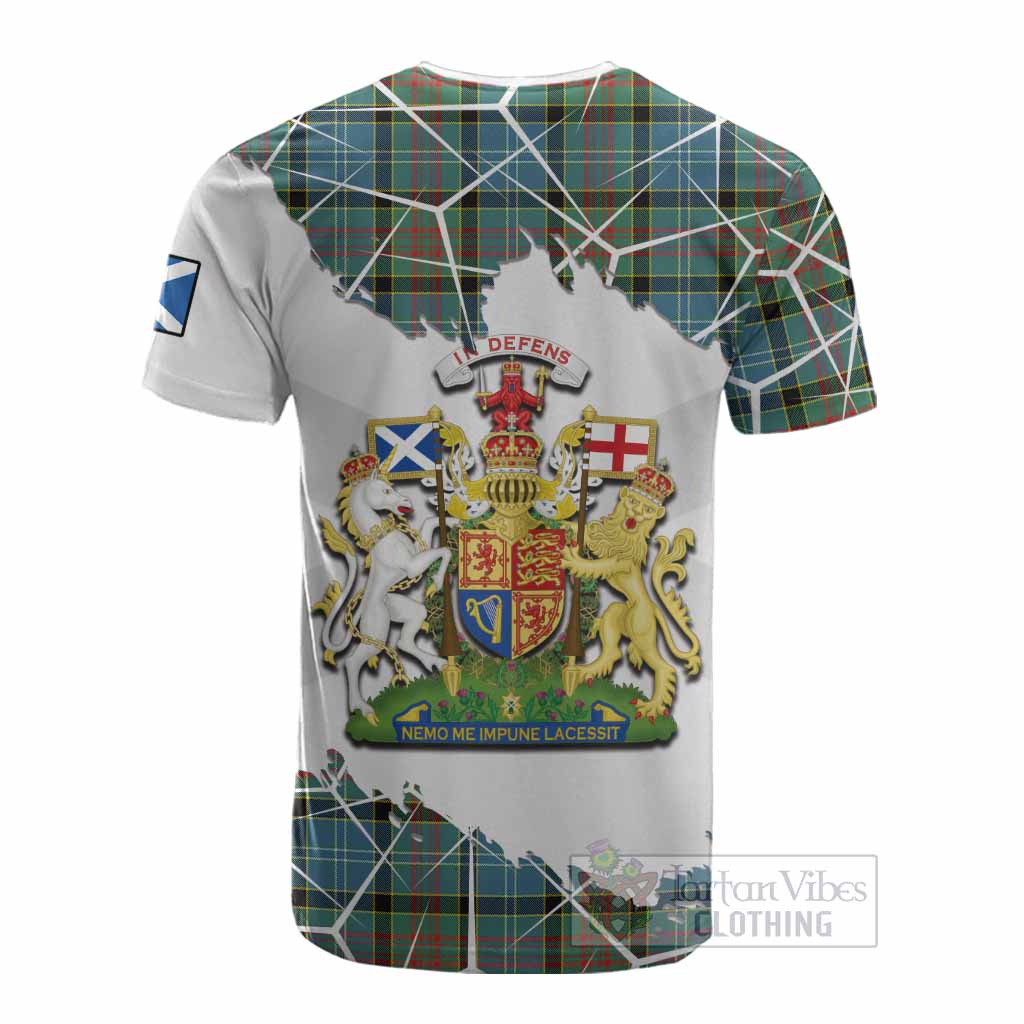 Paisley Tartan Cotton T-shirt with Family Crest and Lion Rampant Grunge Style