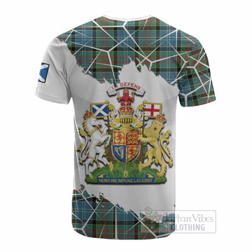 Paisley Tartan Cotton T-shirt with Family Crest and Lion Rampant Grunge Style
