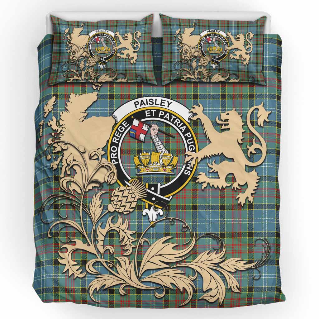 Paisley Tartan Crest Bedding Set with Scottish Iconic Symbols 