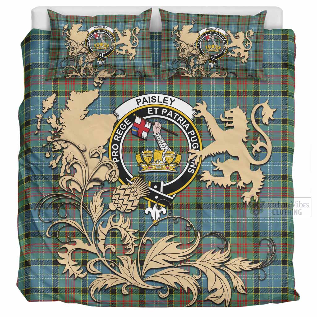 Paisley Tartan Crest Bedding Set with Scottish Iconic Symbols 