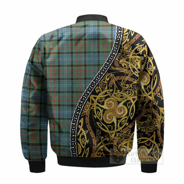 Paisley Tartan Crest Bomber Jacket Celtic Knot and Triple Trickle Spiral Symbols