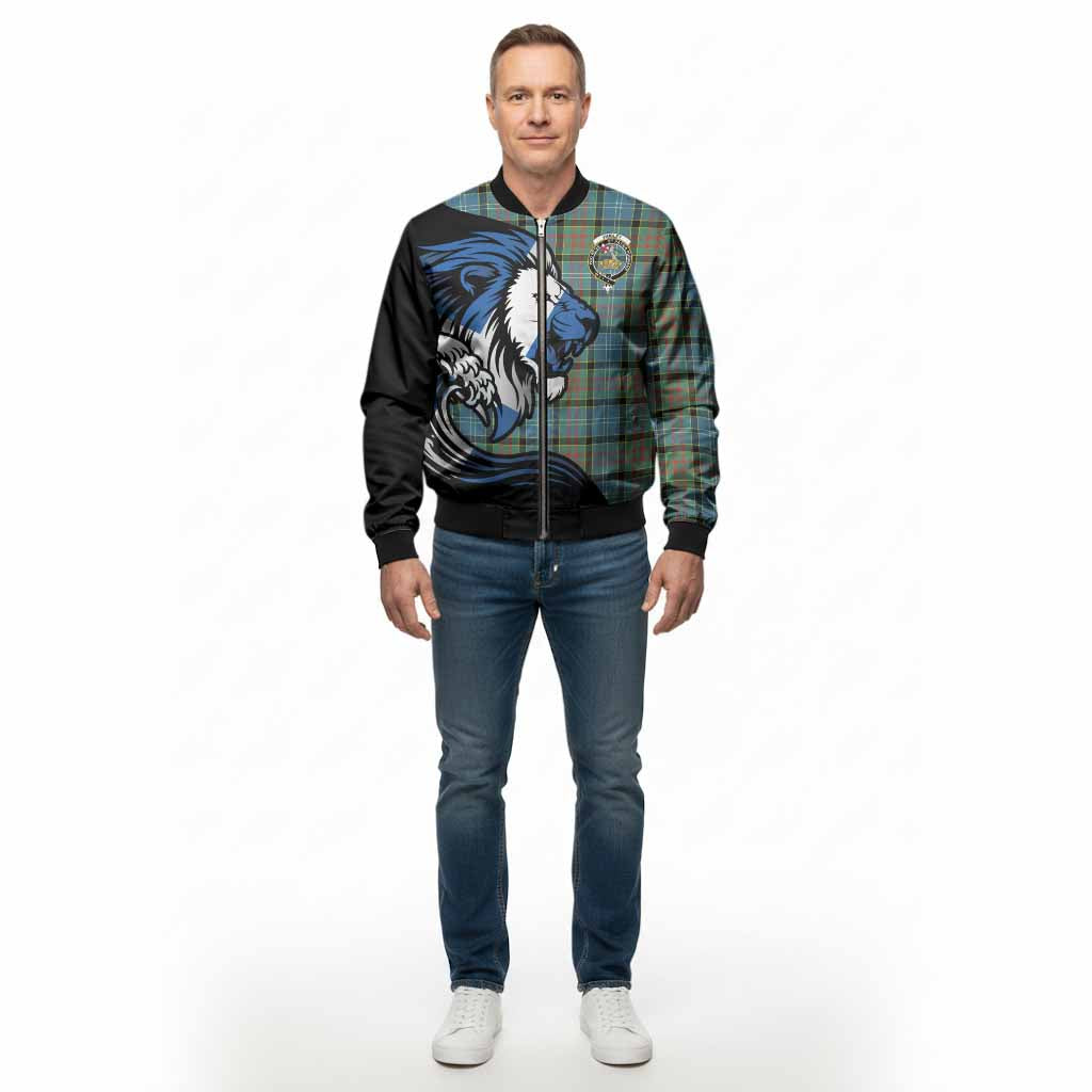 Paisley Tartan Crest Bomber Jacket Scottish Golden Lions Wave Flow
