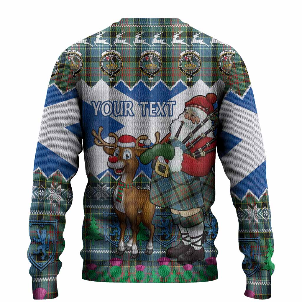 Paisley Tartan Crest Christmas Christmas Ugly Sweater Scotland Santa With Bagpipes Cute Reindeer