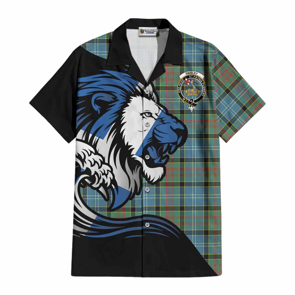 Paisley Tartan Crest Cotton Hawaiian Shirt Scottish Golden Lions Wave Flow