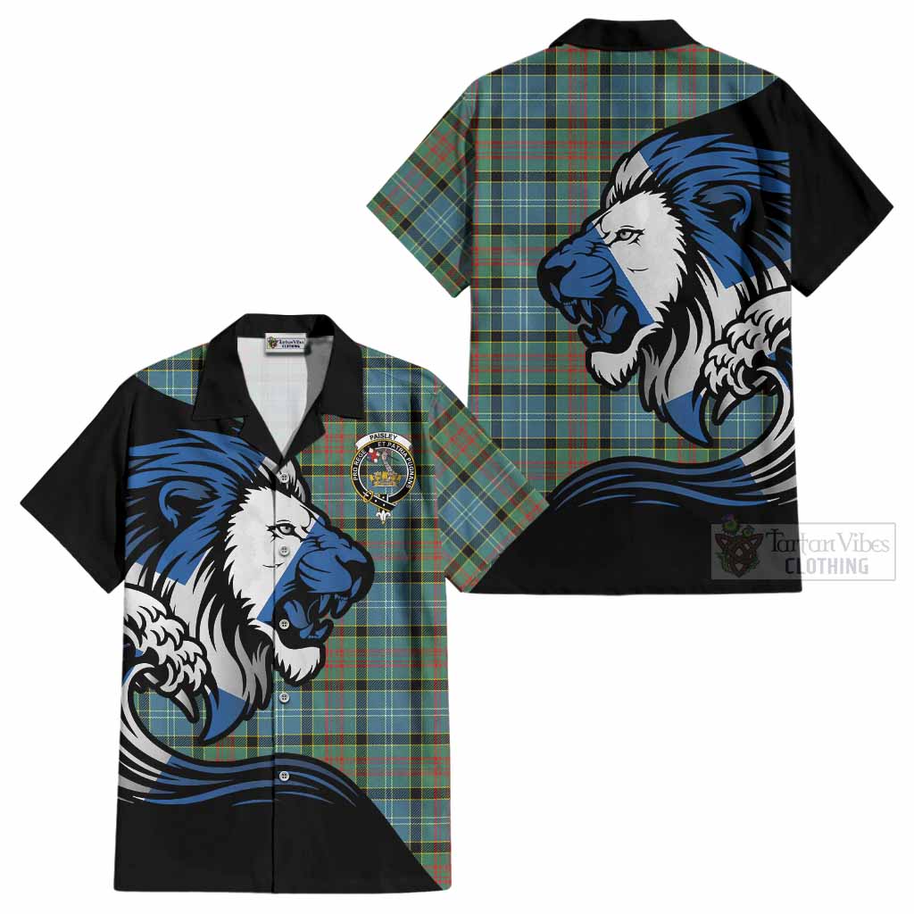 Paisley Tartan Crest Cotton Hawaiian Shirt Scottish Golden Lions Wave Flow