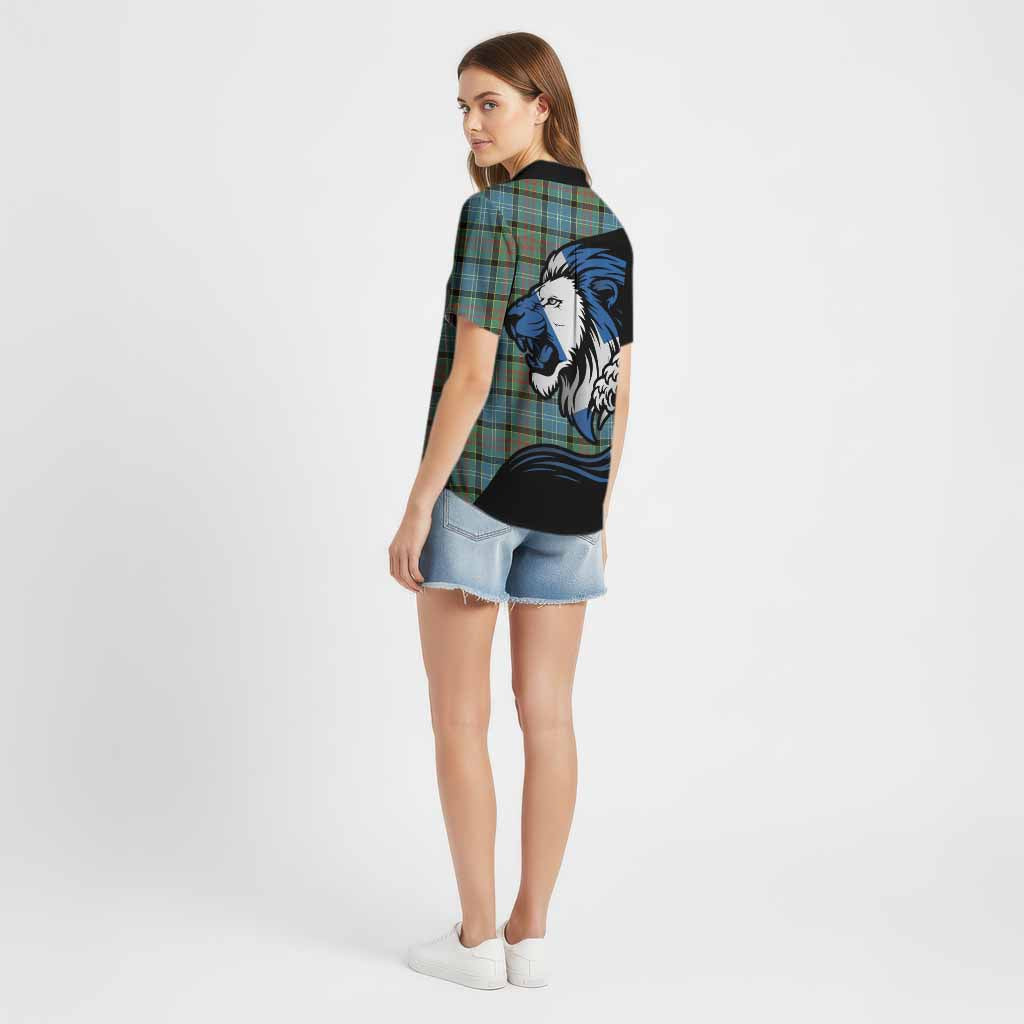 Paisley Tartan Crest Cotton Hawaiian Shirt Scottish Golden Lions Wave Flow