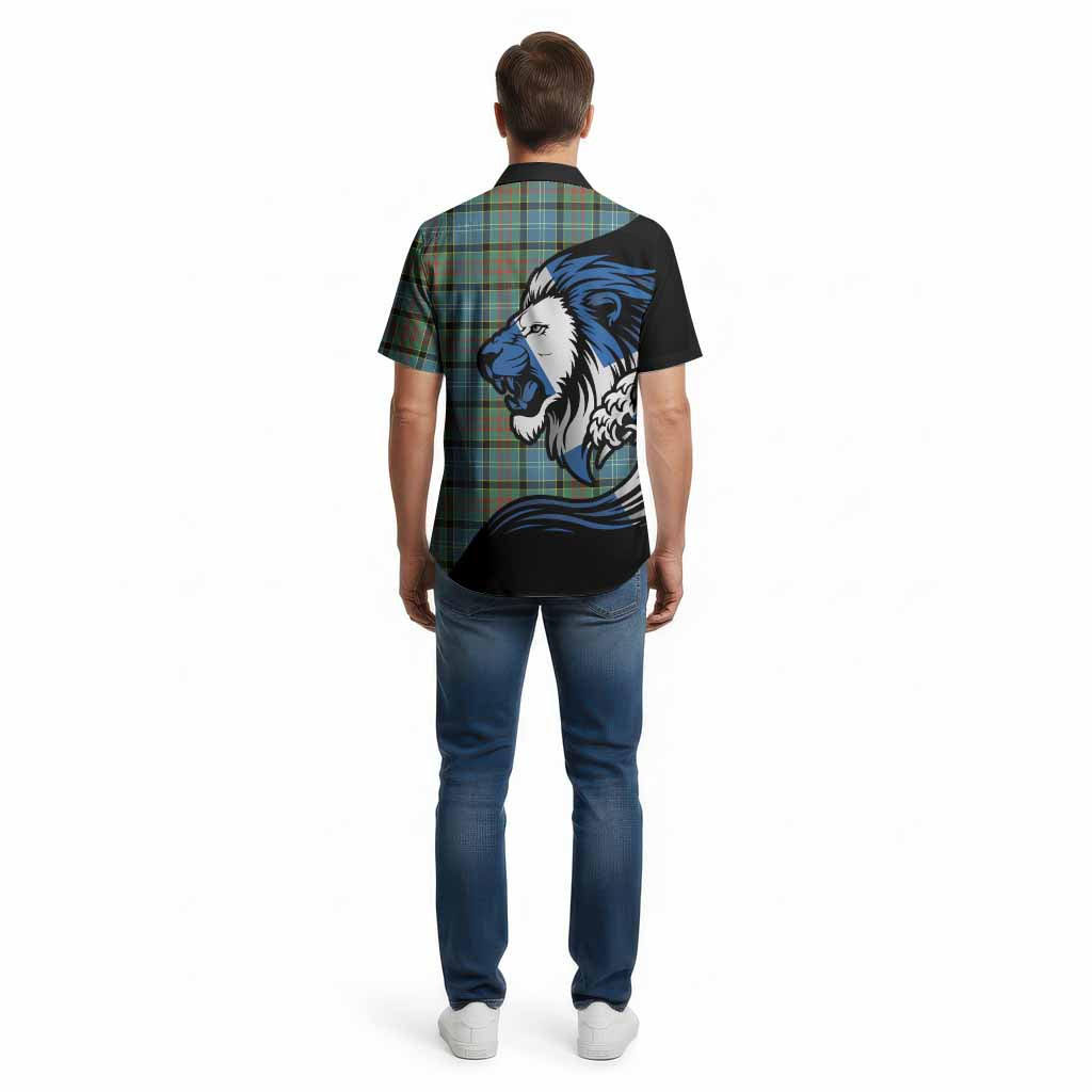 Paisley Tartan Crest Cotton Hawaiian Shirt Scottish Golden Lions Wave Flow