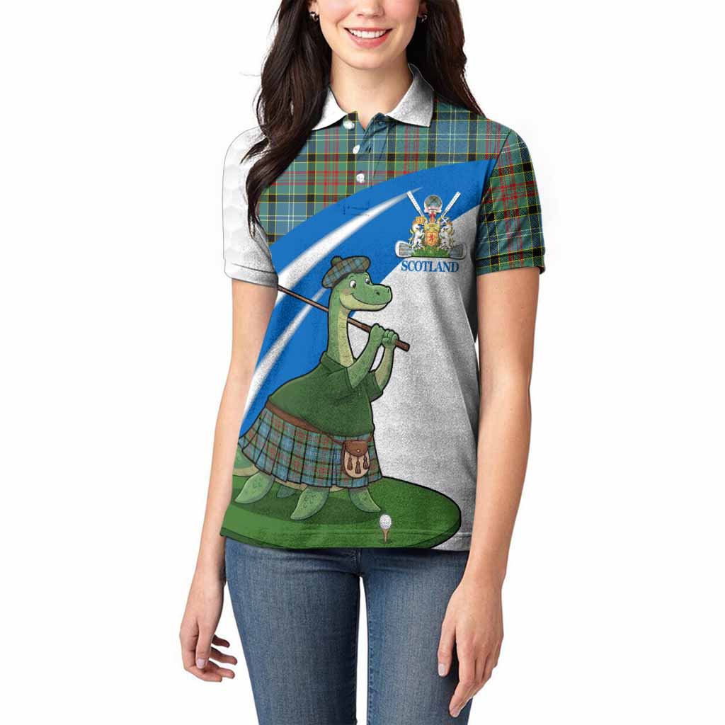 Paisley Tartan Crest Golf Nessie Women Polo Shirt Loch Ness Monster Sporty Style