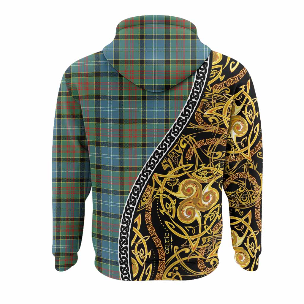 Paisley Tartan Crest Hoodie Celtic Knot and Triple Trickle Spiral Symbols