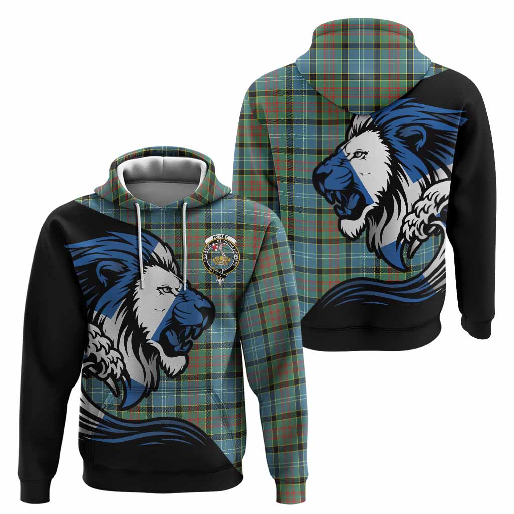 Paisley Tartan Crest Hoodie Scottish Golden Lions Wave Flow