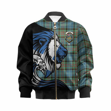 Paisley Tartan Crest Kid Bomber Jacket Scottish Golden Lions Wave Flow