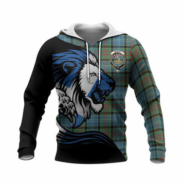 Paisley Tartan Crest Knitted Hoodie Scottish Golden Lions Wave Flow