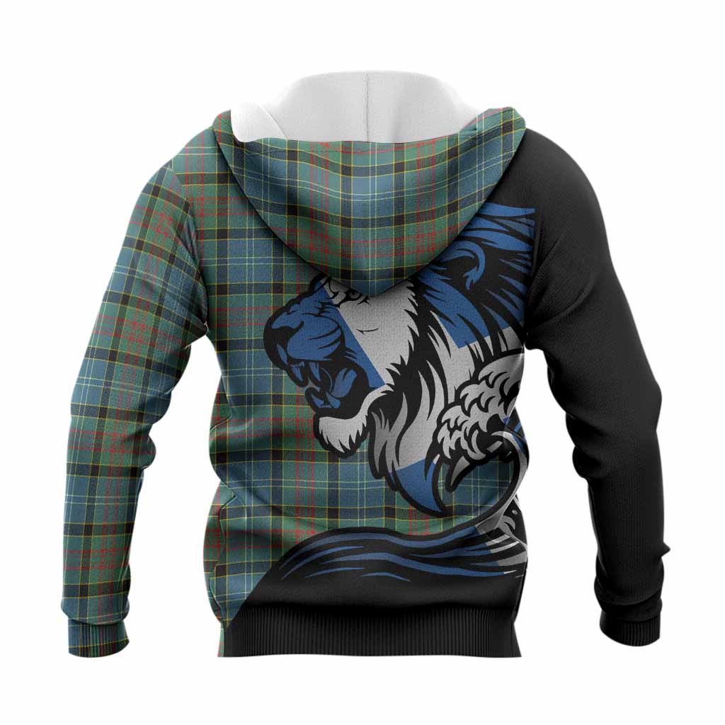 Paisley Tartan Crest Knitted Hoodie Scottish Golden Lions Wave Flow