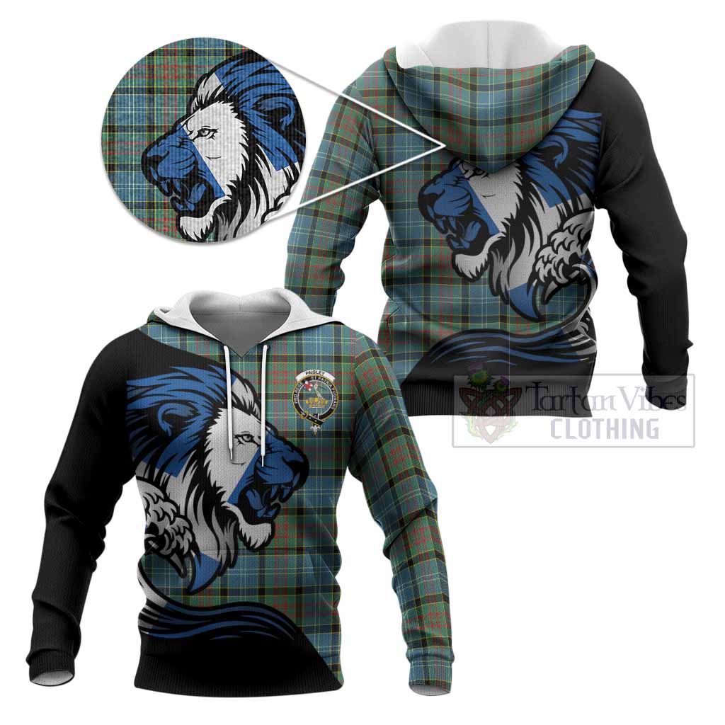 Paisley Tartan Crest Knitted Hoodie Scottish Golden Lions Wave Flow