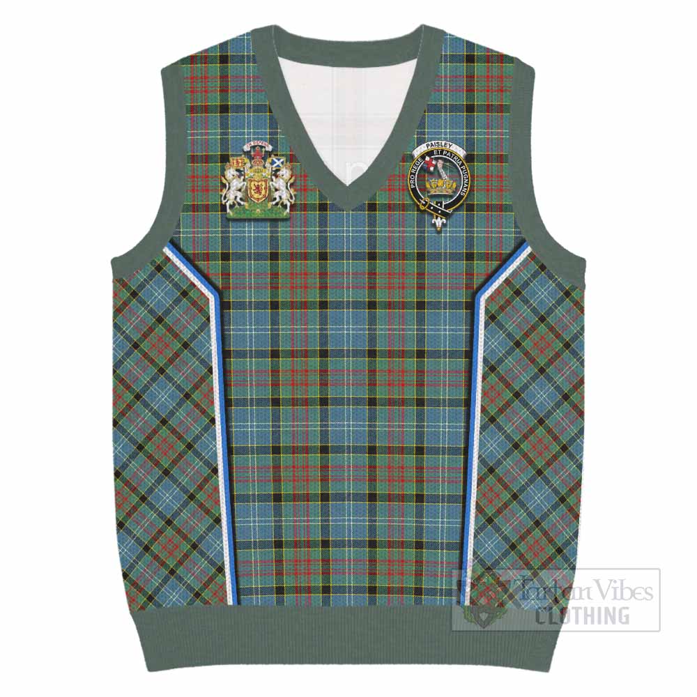 Paisley Tartan Crest Knitted V-Neck Vest Scotland Coat of Arm Flag Style - Tartan Vibes Clothing