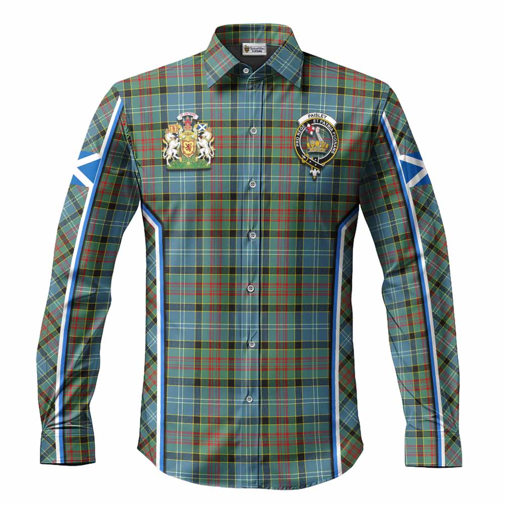 Paisley Tartan Crest Long Sleeve Button Shirts Scotland Coat of Arm Flag Style - Tartan Vibes Clothing
