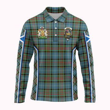 Paisley Tartan Crest Long Sleeve Polo Shirt Scotland Coat of Arm Flag Style