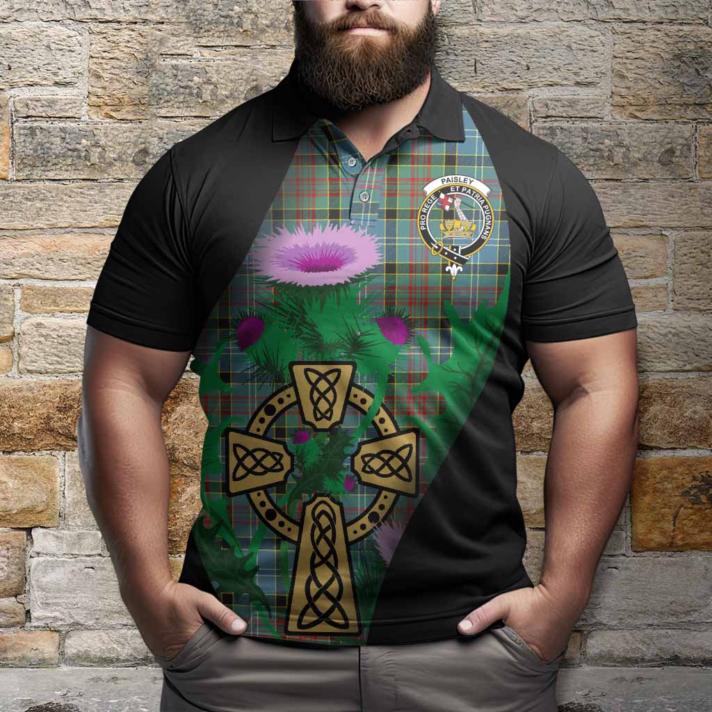 Paisley Tartan Crest Polo Shirt Celtic Cross Thistle Flowers