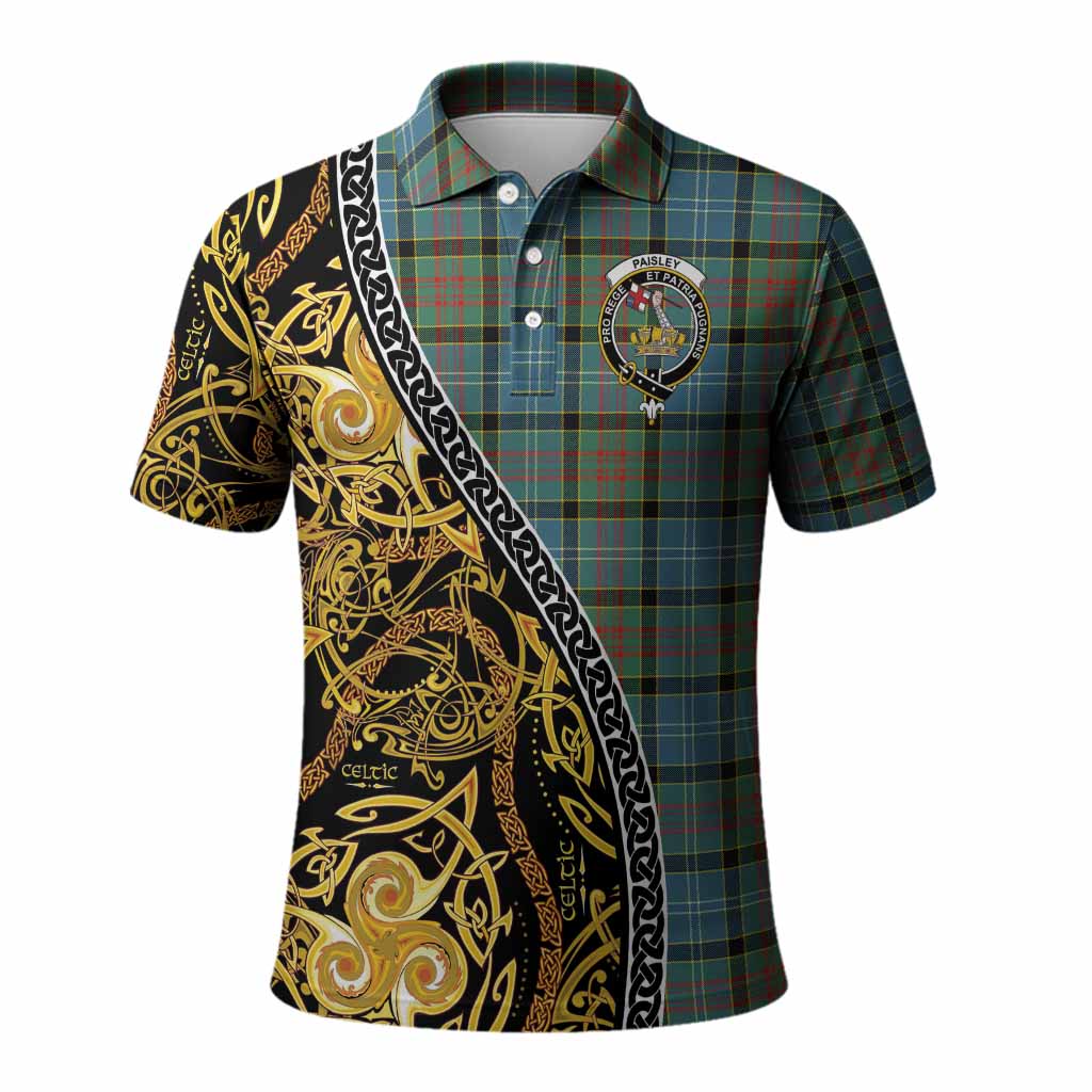 Paisley Tartan Crest Polo Shirt Celtic Knot and Triple Trickle Spiral Symbols