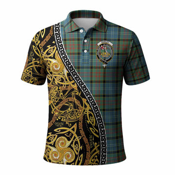 Paisley Tartan Crest Polo Shirt Celtic Knot and Triple Trickle Spiral Symbols