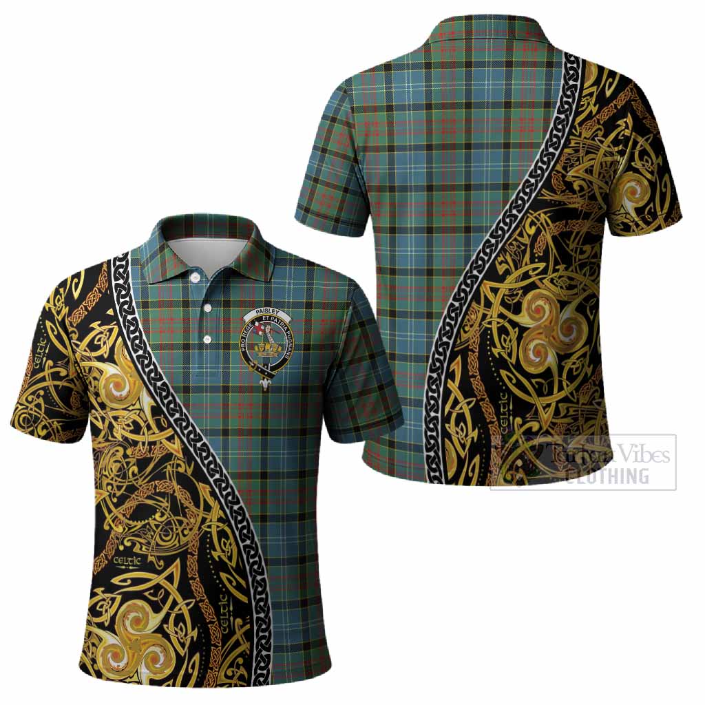 Paisley Tartan Crest Polo Shirt Celtic Knot and Triple Trickle Spiral Symbols