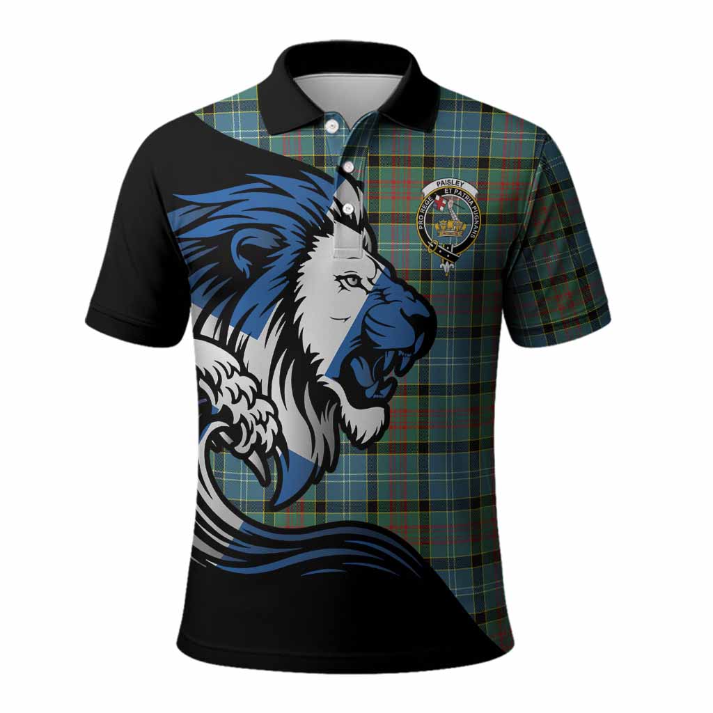 Paisley Tartan Crest Polo Shirt Scottish Golden Lions Wave Flow