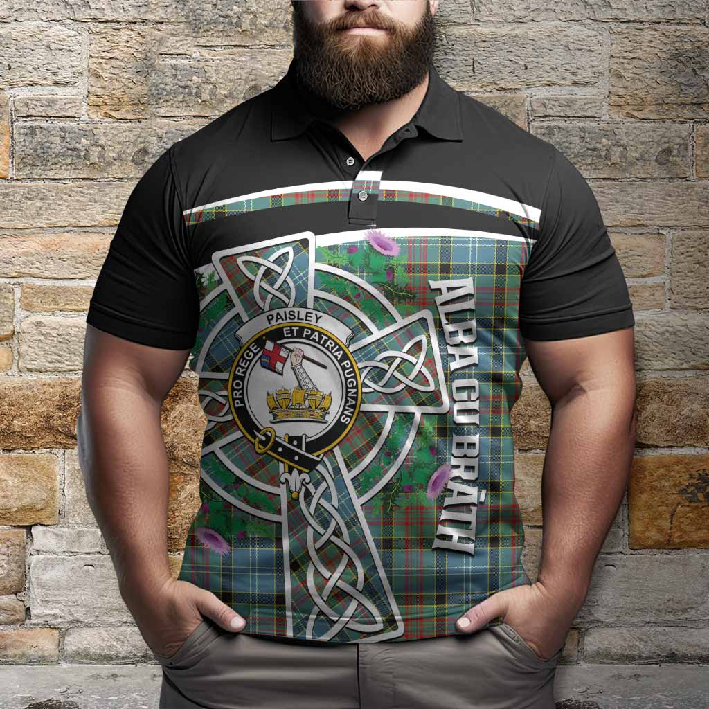 Paisley Tartan Crest Polo Shirt Scottish Thistle Celtic Cross Alba Gu Brath