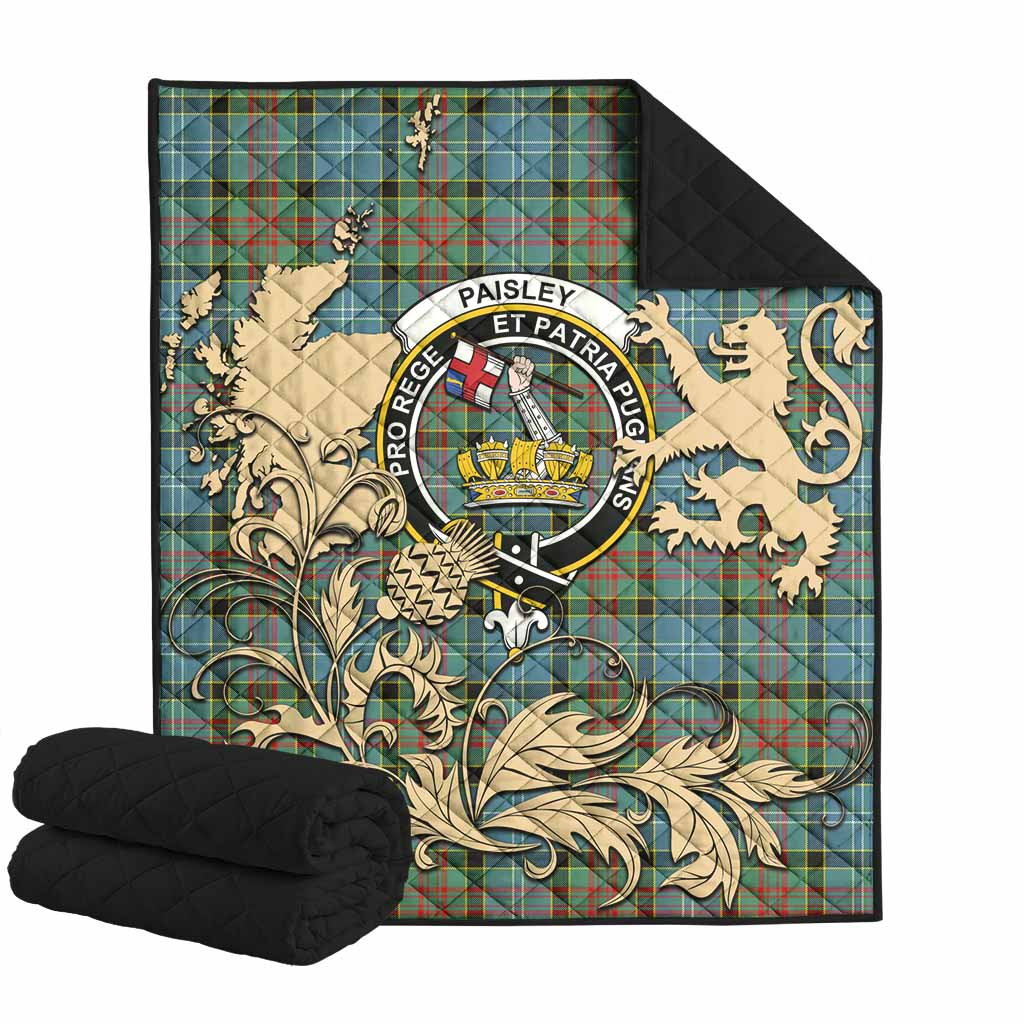 Paisley Tartan Crest Premium Quilt with Scottish Iconic Symbols 