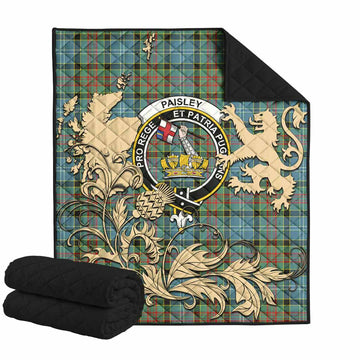 Paisley Tartan Crest Premium Quilt with Scottish Iconic Symbols 