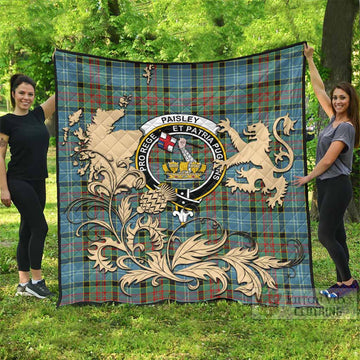 Paisley Tartan Crest Premium Quilt with Scottish Iconic Symbols 