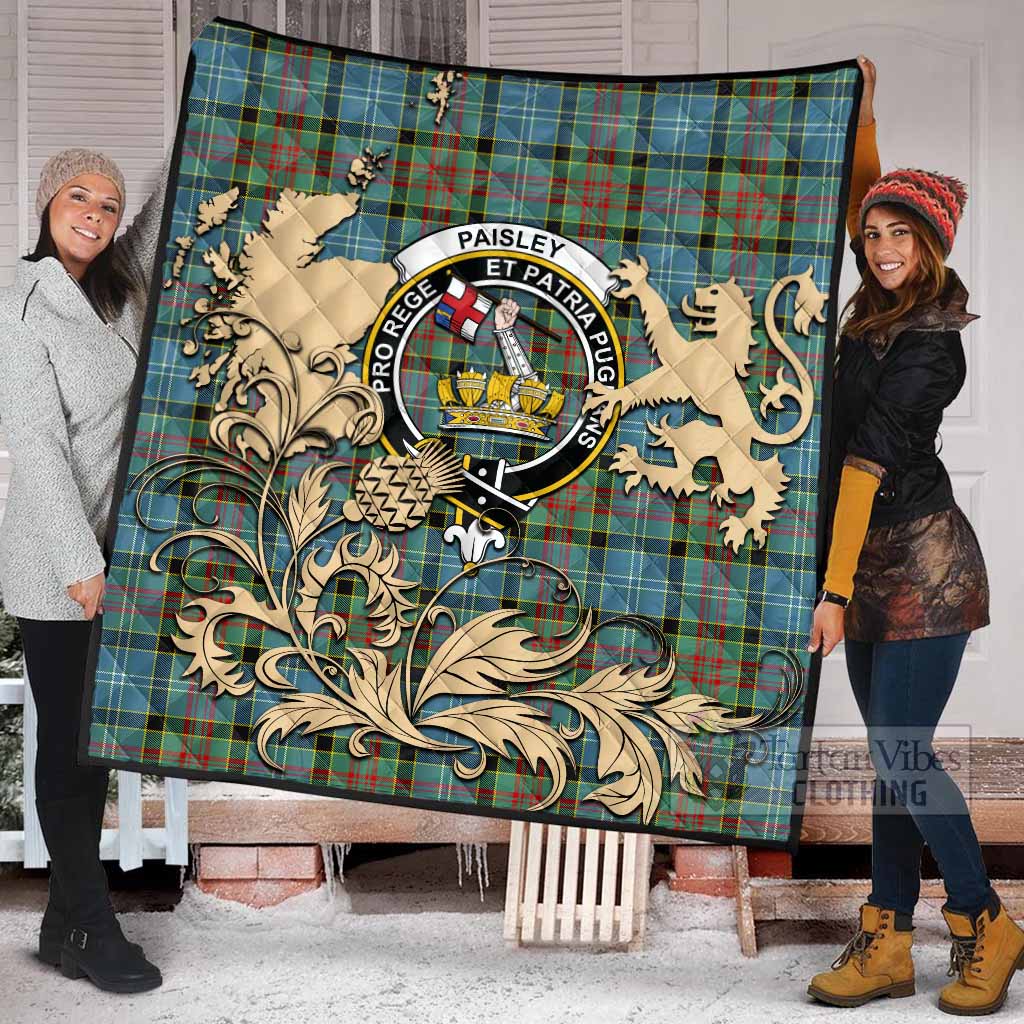 Paisley Tartan Crest Premium Quilt with Scottish Iconic Symbols 