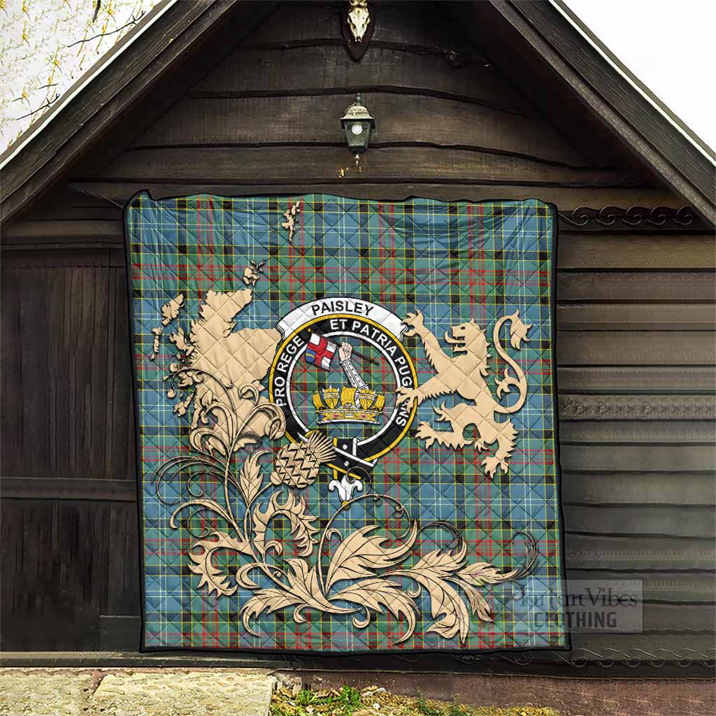 Paisley Tartan Crest Premium Quilt with Scottish Iconic Symbols 