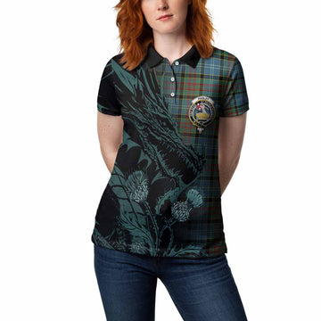 Paisley Tartan Crest Scottish Women Polo Shirt Dragon and Thistle