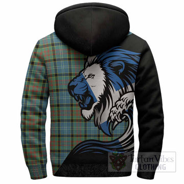 Paisley Tartan Crest Sherpa Hoodie Scottish Golden Lions Wave Flow