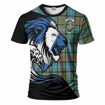 Paisley Tartan Crest T-Shirt Scottish Golden Lions Wave Flow