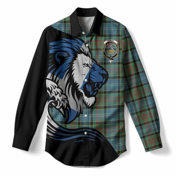 Paisley Tartan Crest Women Casual Shirt Scottish Golden Lions Wave Flow