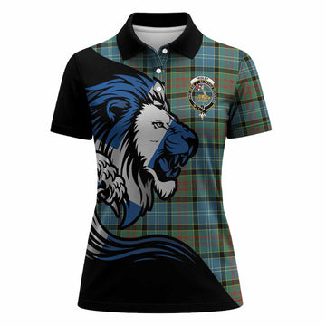 Paisley Tartan Crest Women Polo Shirt Scottish Golden Lions Wave Flow