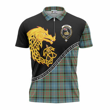 Paisley Tartan Crest Zipper Polo Shirt Legendary Dragon Knot Half Style