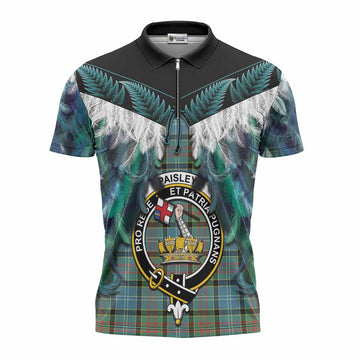 Paisley Tartan Crest Zipper Polo Shirt New Zealand Maori Korowai Cloak