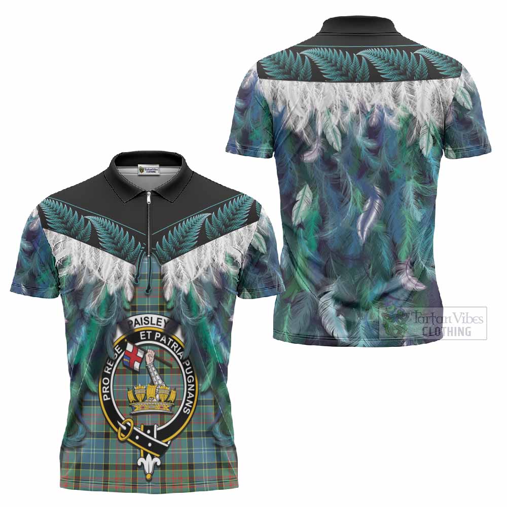 Paisley Tartan Crest Zipper Polo Shirt New Zealand Maori Korowai Cloak