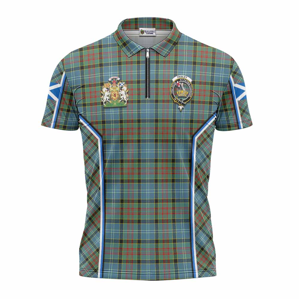 Paisley Tartan Crest Zipper Polo Shirt Scotland Coat of Arm Flag Style - Tartan Vibes Clothing