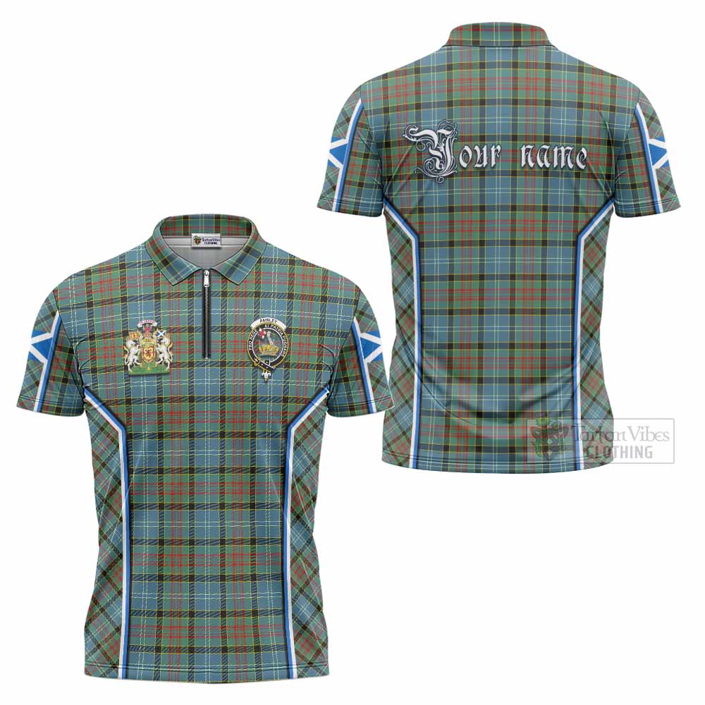 Paisley Tartan Crest Zipper Polo Shirt Scotland Coat of Arm Flag Style - Tartan Vibes Clothing