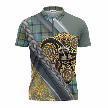 Paisley Tartan Crest Zipper Polo Shirt Scottish Triskele Celtic