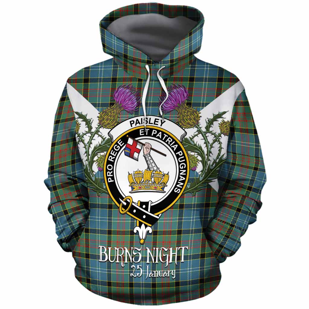 Paisley Tartan Family Crest Cotton Hoodie Scottish Burns Night Thistle Floral