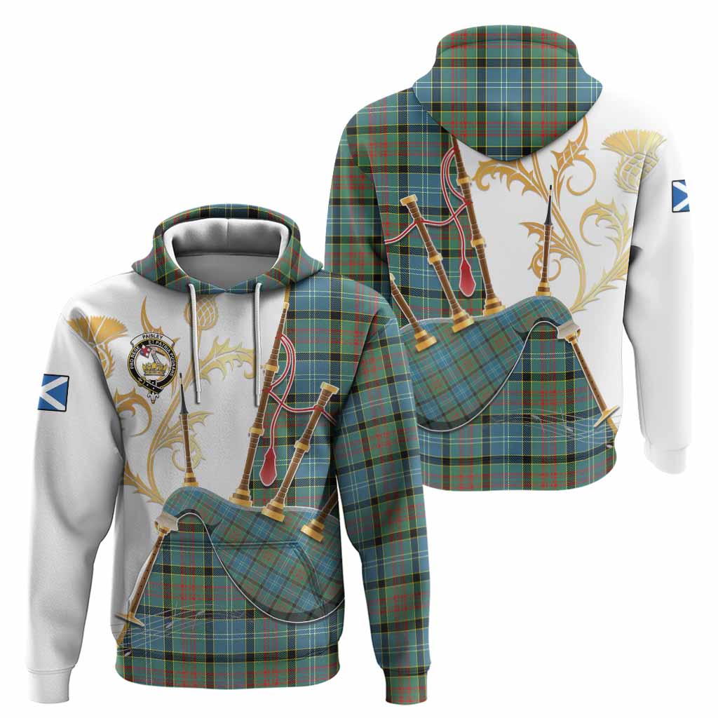 Paisley Tartan Family Crest Hoodie Bagpipes with Scottish Thistle