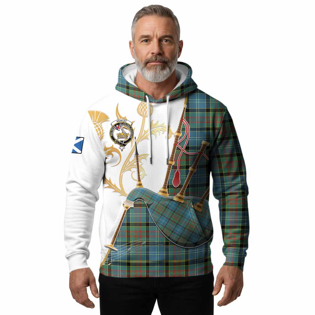 Paisley Tartan Family Crest Hoodie Bagpipes with Scottish Thistle