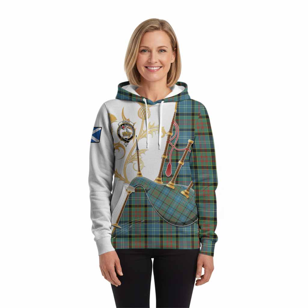 Paisley Tartan Family Crest Hoodie Bagpipes with Scottish Thistle